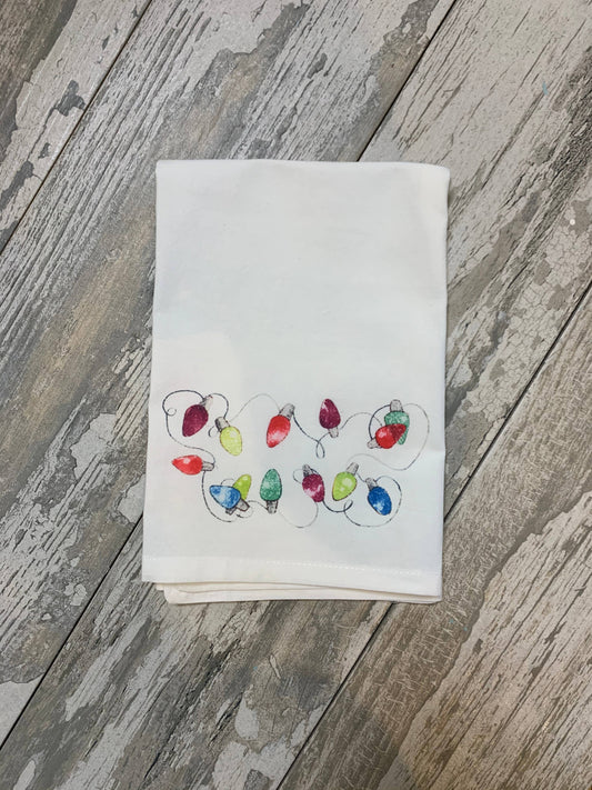 Christmas Lights Watercolor Kitchen Towel Kitchen Towel/Dishcloth Blue Poppy Designs 27x27 White Art Only