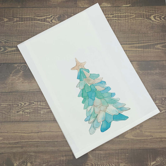 Christmas Sea Glass Tree Kitchen Towel Kitchen Towel/Dishcloth Blue Poppy Designs Art Only  