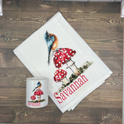 Bluebird on a Mushroom on a 27 x 27 Kitchen Towel Kitchen Towel/Dishcloth Blue Poppy Designs   