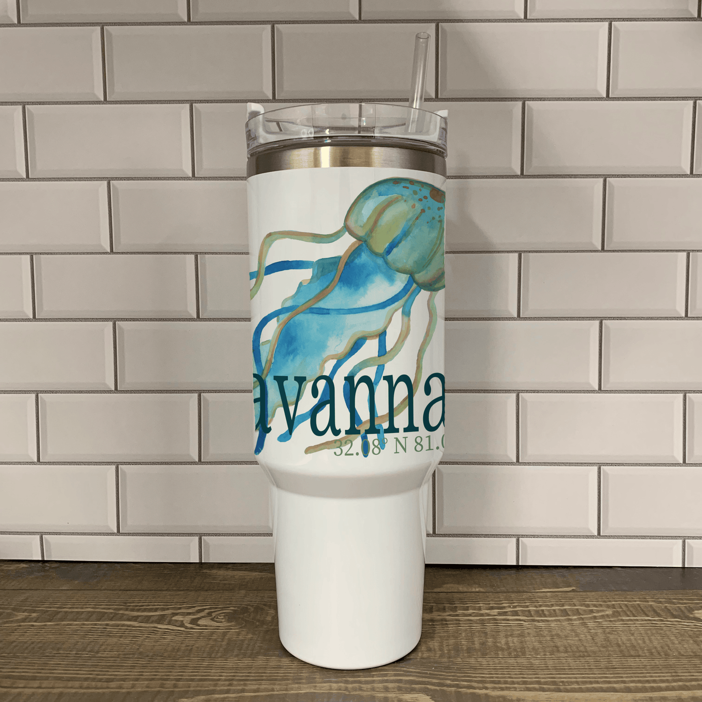 Jellyfish 40oz Tumbler - Name Drop with your town Insulated Mug/Tumbler Blue Poppy Designs Art Only  