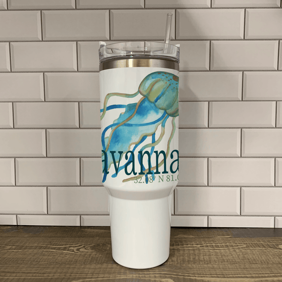 Jellyfish 40oz Tumbler - Name Drop with your town Insulated Mug/Tumbler Blue Poppy Designs Art Only  
