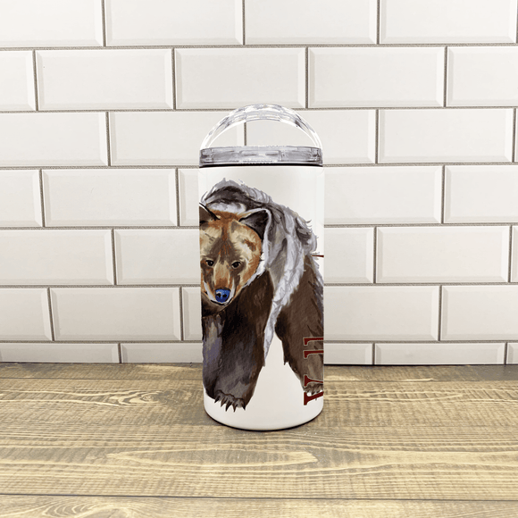 Grizzly Bear 4 in 1 Can Cooler-Customize it with your town Insulated Mug/Tumbler Blue Poppy Designs Art Only  