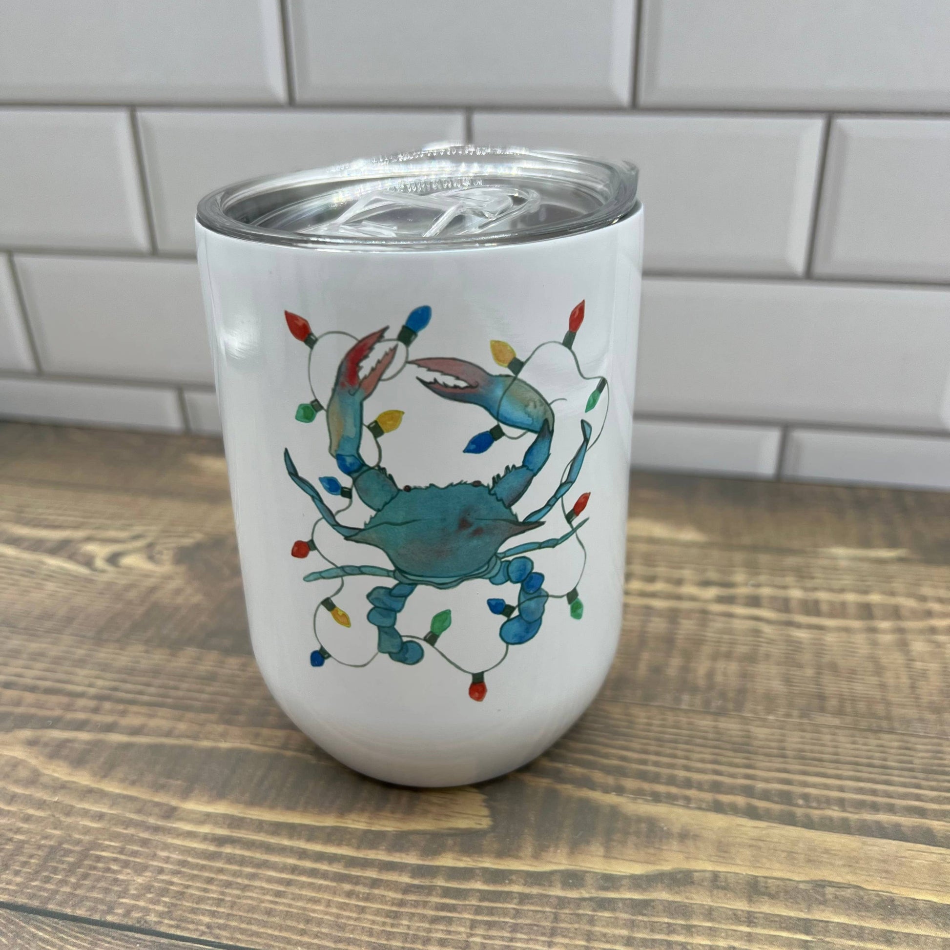 Christmas Crab Wine Tumbler - Customize it with your town Drinking Glass/Tumbler Blue Poppy Designs Art Only  
