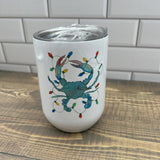 Christmas Crab Wine Tumbler - Customize it with your town Drinking Glass/Tumbler Blue Poppy Designs Art Only  