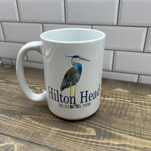 Blue Heron 15 oz Coffee Mug - Customize it with your town Coffee Mug/Cup Blue Poppy Designs Art Only  