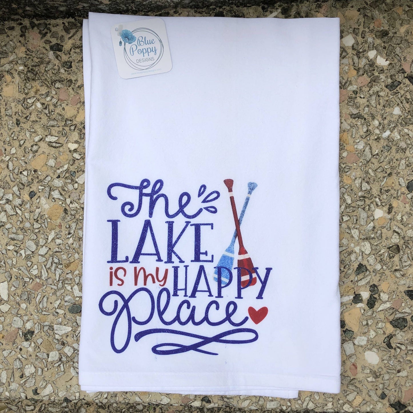 Watercolor The Lake is My Happy Place Kitchen Towel Kitchen Towel/Dishcloth Blue Poppy Designs 27x27 White 