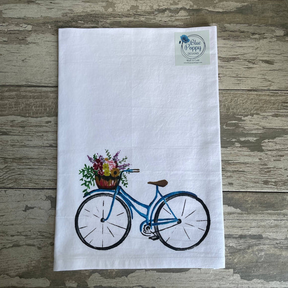 Watercolor Flower Bicycle Kitchen Towel Kitchen Towel/Dishcloth Blue Poppy Designs 27x27 Art Only 